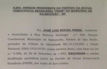 Ex-Prefeito Z Luiz deixa o PSDB de Salmouro