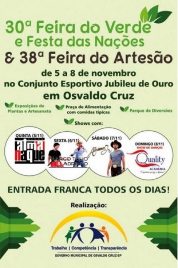 Osvaldo Cruz retoma hoje feiras do Verde e Arteso